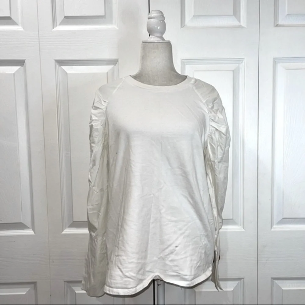 Zara Puff Sleeves White Long Sleeve Blouse
